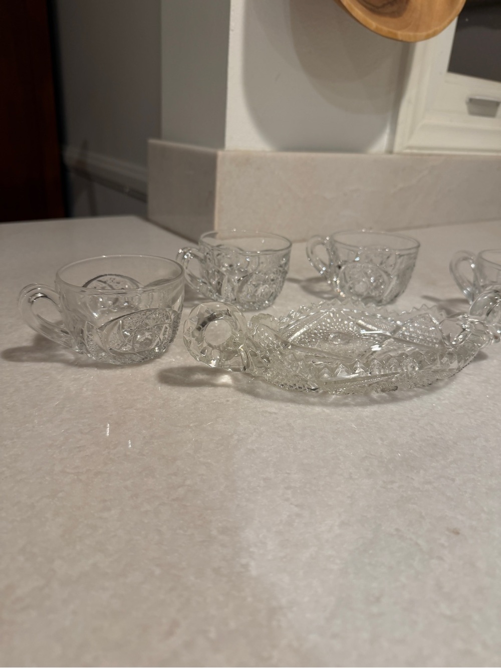 Vintage Clear Pressed Glass Tea Cup and Tray Set